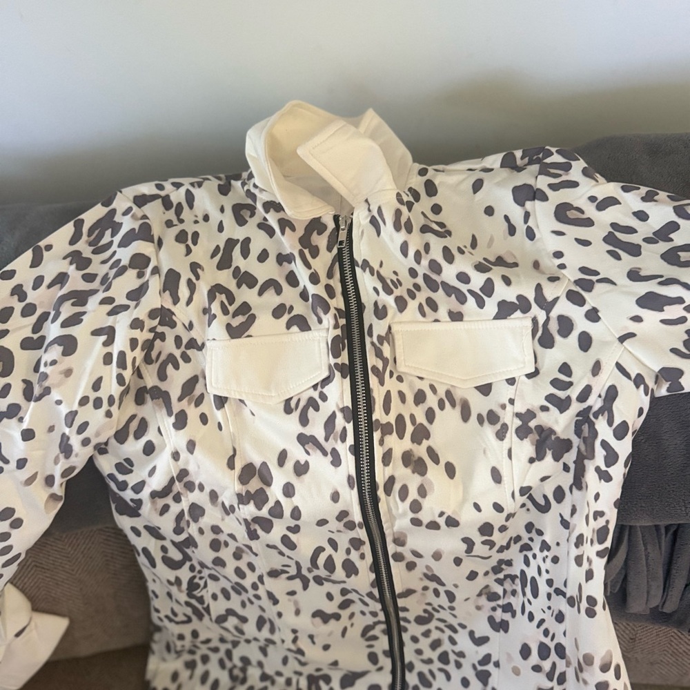 Cream Animal-Print Midi Dress with Zip Front